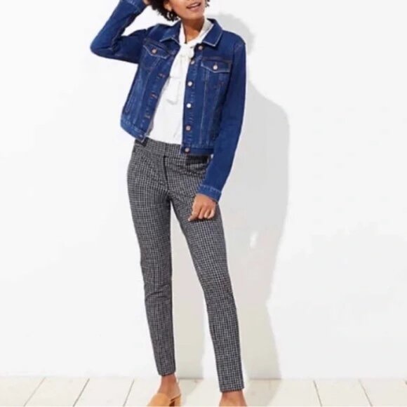 LOFT Pants 10 Marisa Black/White Windowpane Ankle - Picture 1 of 8